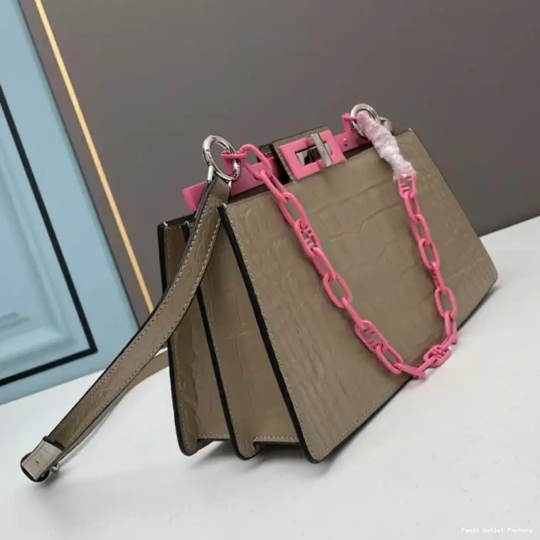 Cheap HOT Coffee Leather Crocodile Bag Cut Peekaboo Medium Fendi In 0624